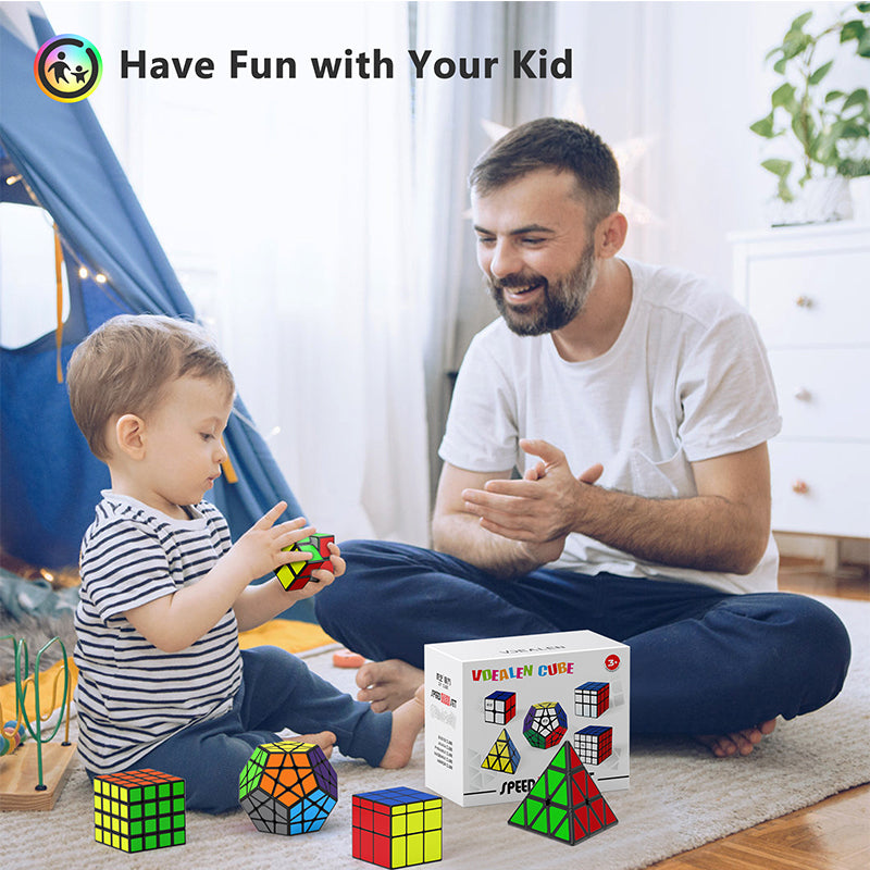 Vdealen Speed Cube Set, 2x2 4x4 Pyramid Mirror Dodecahedron Magic Cube Pack, Puzzle Cube Bundle Toys for Classroom Prizes Birthday Party, for Kids Teens Adults-5 Pack