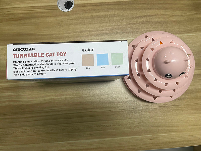 Vdealen Interactive Cat Toy with 3-Level Track Balls, Cute Kitten Turntable Toy for Indoor Cats, Stimulating Exercise & Mental Enrichment, Anti-Slip Cat Ball Tower Toy for Kittens
