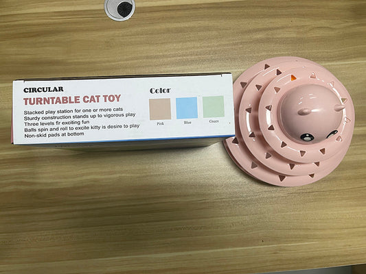 Vdealen Interactive Cat Toy with 3-Level Track Balls, Cute Kitten Turntable Toy for Indoor Cats, Stimulating Exercise & Mental Enrichment, Anti-Slip Cat Ball Tower Toy for Kittens