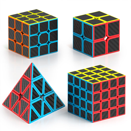 Vdealen Speed Cube Set, Puzzle Cube Bundle of 2x2x2 3x3x3 4x4x4 Pyramid Magic Cube Set, Birthday Party Christmas Stocking Stuffers Gift for Kids Teens Adults(Carbon Fiber Sticker)