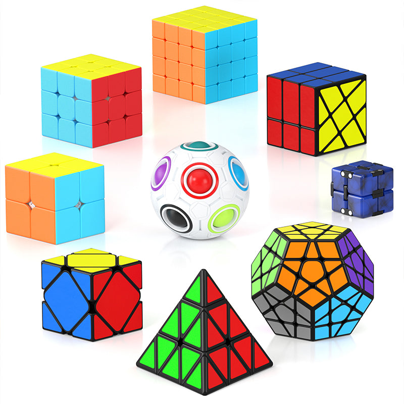 Vdealen Speed Cube Set, 9 Pack Puzzle Cube Bundle Fidget Ball 2x2 3x3 Sticker Stickerless 4x4 Pyramid Dodecahedron Skewb Infinity Magic Cube, Smooth Cube Game Toys Gift for Kids & Adults