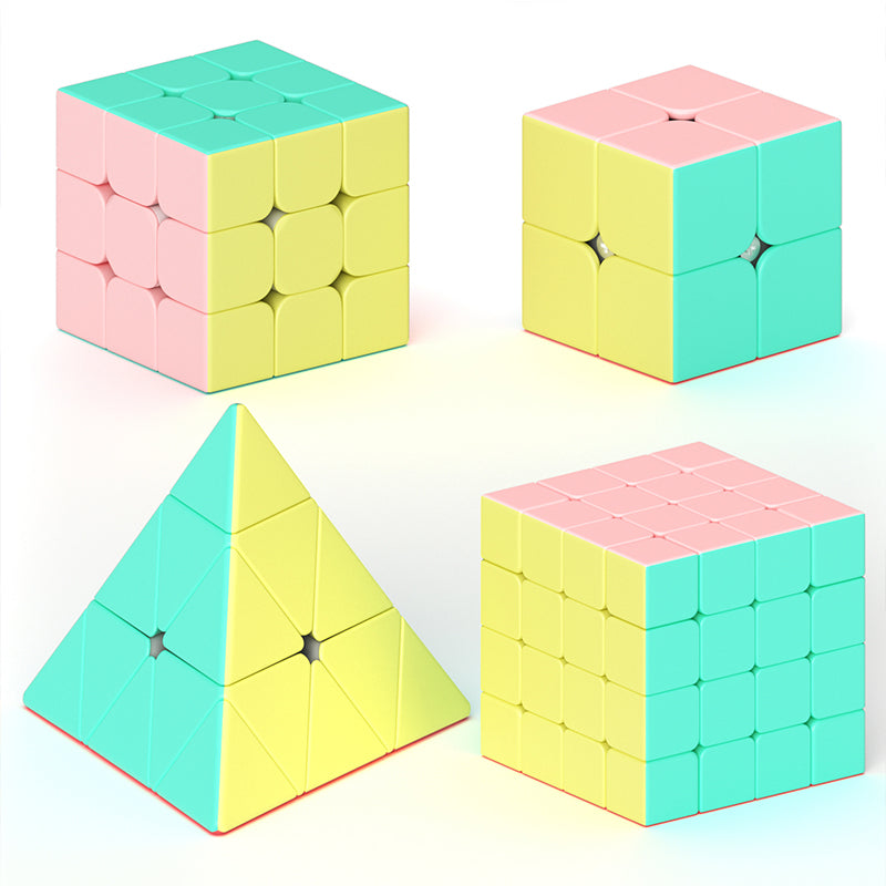 Vdealen Speed Cube Set, Puzzle Cube Bundle of 2x2x2 3x3x3 4x4x4 Pyramid Magic Cube Set, Birthday Party Christmas Stocking Stuffers Gift for Kids Teens Adults(Macaron Stickerless)