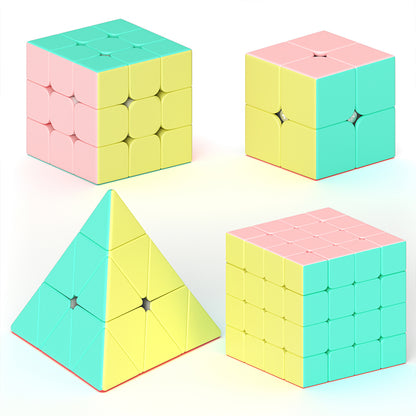 Vdealen Speed Cube Set, Puzzle Cube Bundle of 2x2x2 3x3x3 4x4x4 Pyramid Magic Cube Set, Birthday Party Christmas Stocking Stuffers Gift for Kids Teens Adults(Macaron Stickerless)