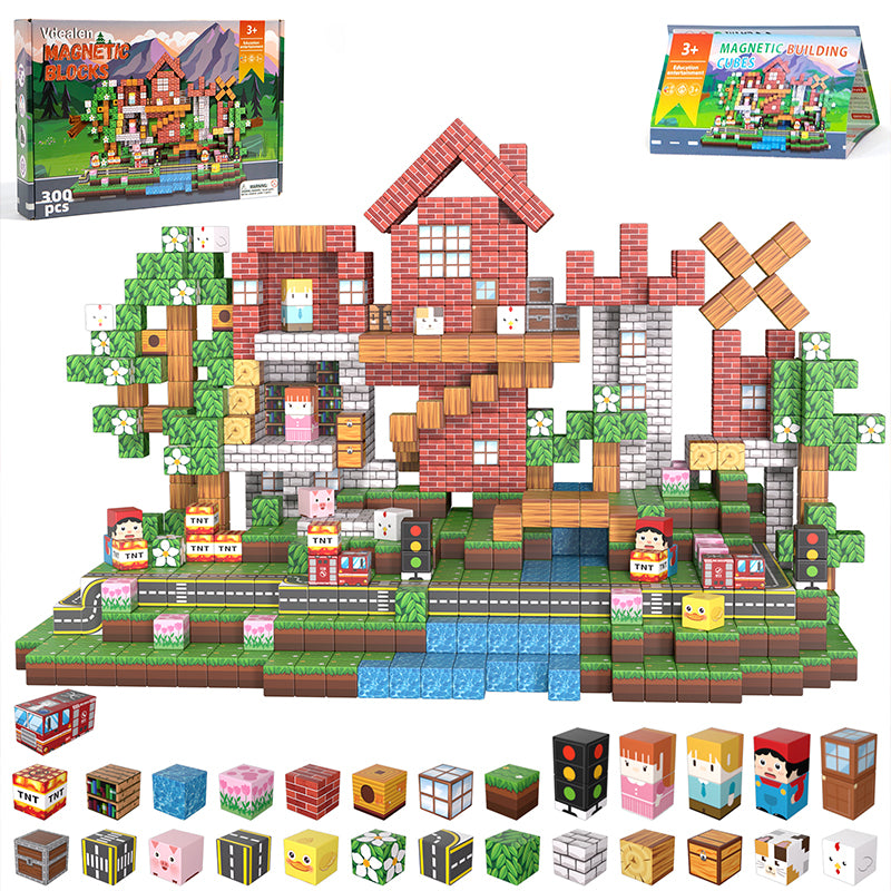 Vdealen 300 PCS Magnetic Blocks-Magnetic Building Blocks, Stacking Magnetic Cubes Toy for Kids, STEM Montessori Sensory Toys for Boys and Girls Age 3 4 5 6 7 8 9 10 11 12 Christmas Birthday Gift