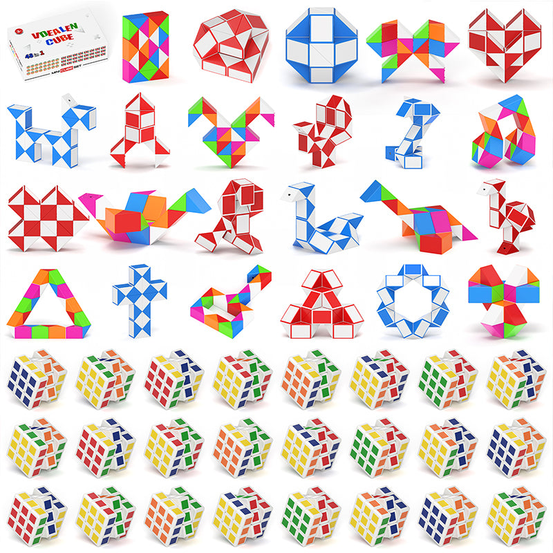 Vdealen 48 Pack Mini Cube&Fidget Snake Cube Puzzle Party Favors for Kids, School Rewards&Classroom Prize for Students, Goodie Bag Stocking Stuffers, Gift for Birthday Valentine Easter Christmas