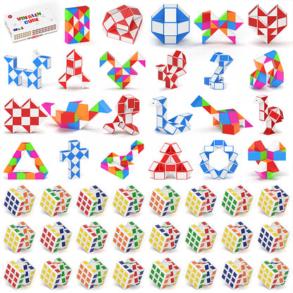 Vdealen 48 Pack Mini Cube&Fidget Snake Cube Puzzle Party Favors for Kids, School Rewards&Classroom Prize for Students, Goodie Bag Stocking Stuffers, Gift for Birthday Valentine Easter Christmas
