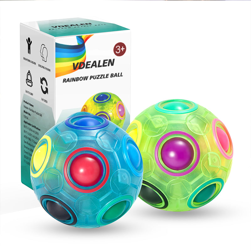 Vdealen Magic Rainbow Puzzle Ball, Fidget Ball Puzzle Brain Teaser Fidget Toy for Boys & Girls- Birthday Party Valentines Easter Christmas Stocking Stuffers for Kids Teen & Adults-2 Pack