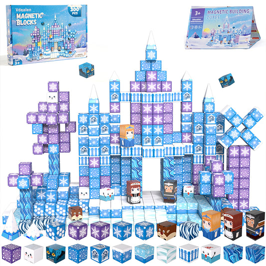 Vdealen 300 PCS Magnetic Blocks-Magnetic Building Blocks, Stacking Magnetic Cubes Toy for Kids, STEM Montessori Sensory Toys for Boys and Girls Age 3 4 5 6 7 8 9 10 11 12 Christmas Birthday Gift