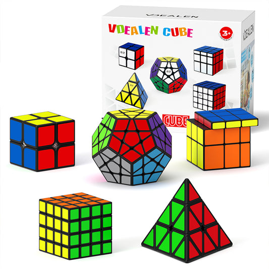 Vdealen Speed Cube Set, 2x2 4x4 Pyramid Mirror Dodecahedron Magic Cube Pack, Puzzle Cube Bundle Toys for Classroom Prizes Birthday Party, for Kids Teens Adults-5 Pack