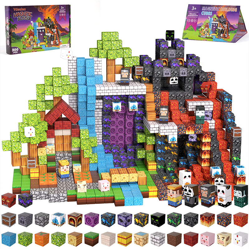 Vdealen 300 PCS Magnetic Blocks-Magnetic Building Blocks, Stacking Magnetic Cubes Toy for Kids, STEM Montessori Sensory Toys for Boys and Girls Age 3 4 5 6 7 8 9 10 11 12 Christmas Birthday Gift
