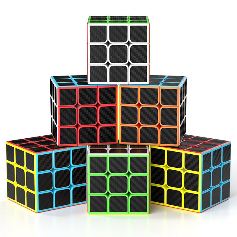 Vdealen 3x3x3 Speed Cube Set, 6 Pack Speed Cube Bulk Magic Cube Set, School Classroom Prize for Students Birthday Party Favors Stocking Stuffers Gifts for Kids Teens Adults(Carbon Fiber Sticker)