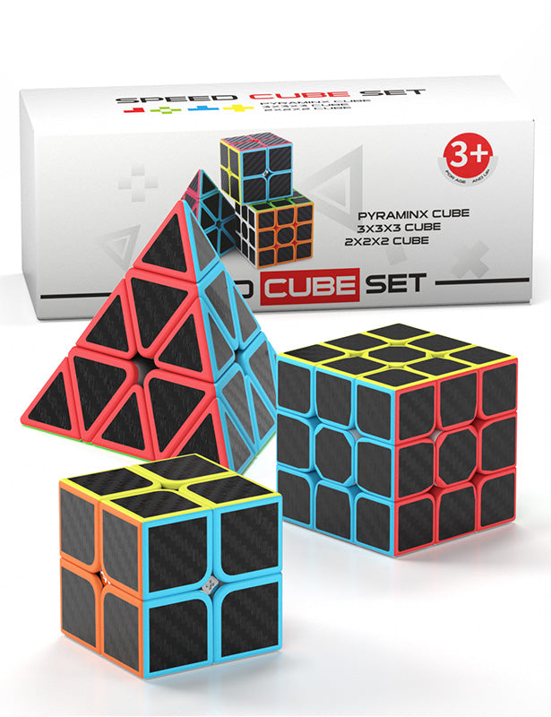 Vdealen Speed Cube Set, 2x2x2 3x3x3 Pyramid Magic Cube Set, Puzzle Cube Toys Birthday Party Christmas Stocking Stuffers Gift for Kids Teens Adults(Carbon Fiber Sticker)