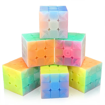 Vdealen 3x3x3 Speed Cube Set, 6 Pack Speed Cube Bulk Magic Cube Set, School Classroom Prize for Students Birthday Party Favors Stocking Stuffers Gifts for Kids Teens Adults(Jelly Stickerless)