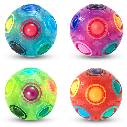 Vdealen Magic Rainbow Puzzle Ball, Fidget Ball Puzzle Game Fun Stress Reliever Magic Ball Brain Teaser Fidget Toys for Children Teens & Adults-4 Pack