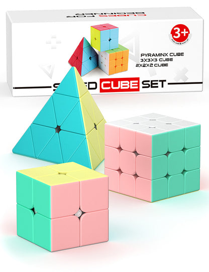 Vdealen Speed Cube Set, 2x2x2 3x3x3 Pyramid Magic Cube Set, Puzzle Cube Toys Birthday Party Christmas Stocking Stuffers Gift for Kids Teens Adults(Macaron Stickerless)