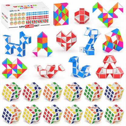 Vdealen 24 Pack Mini Cube&Fidget Snake Cube Puzzle Party Favors for Kids, School Rewards&Classroom Prize for Students, Goodie Bag Stocking Stuffers, Gift for Birthday Valentine Easter Christmas