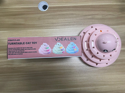 Vdealen Interactive Cat Toy with 3-Level Track Balls, Cute Kitten Turntable Toy for Indoor Cats, Stimulating Exercise & Mental Enrichment, Anti-Slip Cat Ball Tower Toy for Kittens
