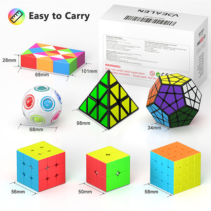Vdealen Speed Cube Set, 7 Pack Puzzle Cube Bundle Fidget Ball 2x2 3x3 4x4 Pyramid Dodecahedron Rainbow Snake Magic Cube, Smooth Cube Game Toys Gift for Kids & Adults