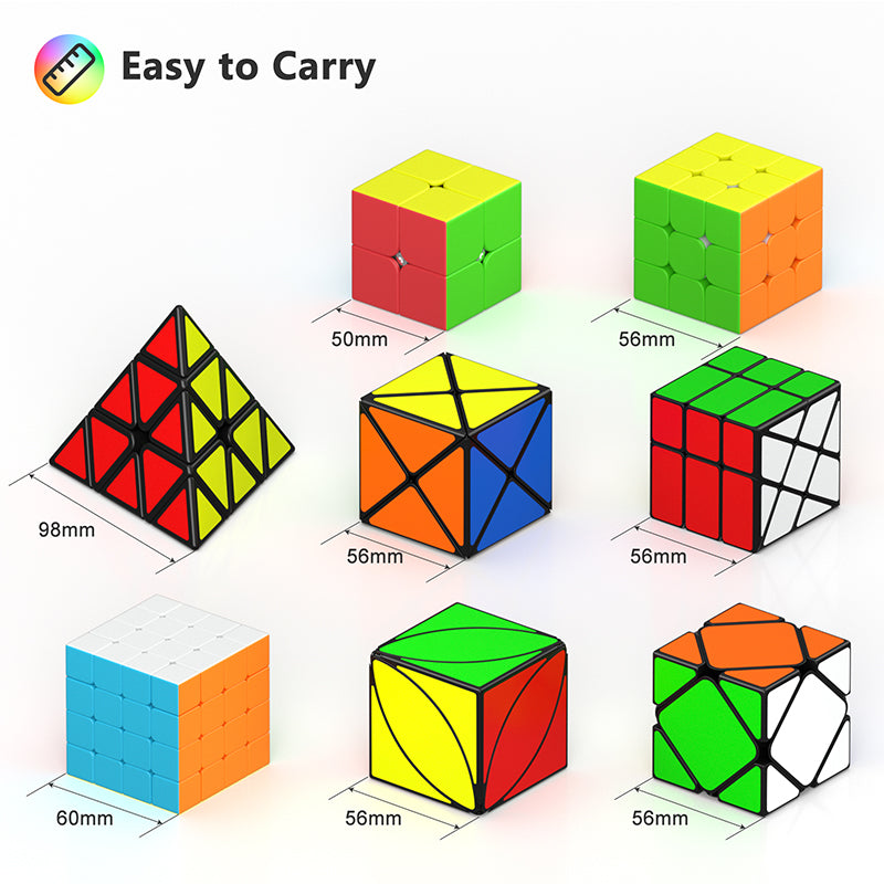 Vdealen Speed Cube Set, Magic Cube Bundle of 2x2 3x3 4x4 Pyramid Skewb Ivy Dino Windmill Puzzle Cube Pack, Christmas Birthday Party Toy Gifts for Kids Teens Adults