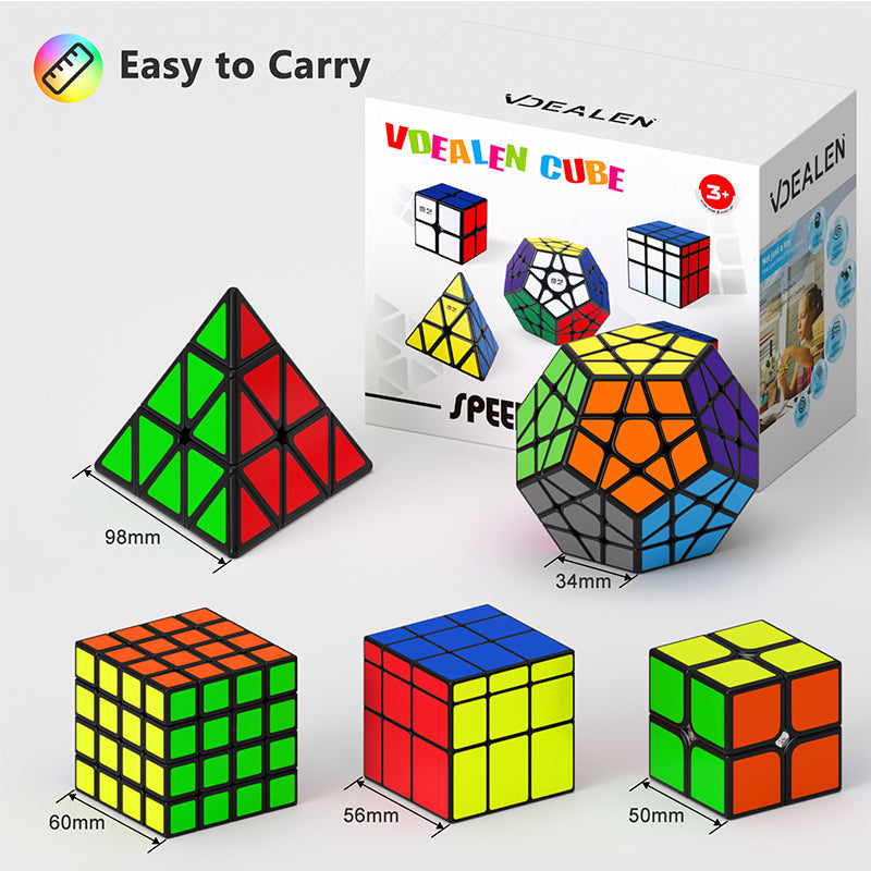 Vdealen Speed Cube Set, 2x2 4x4 Pyramid Mirror Dodecahedron Magic Cube Pack, Puzzle Cube Bundle Toys for Classroom Prizes Birthday Party, for Kids Teens Adults-5 Pack