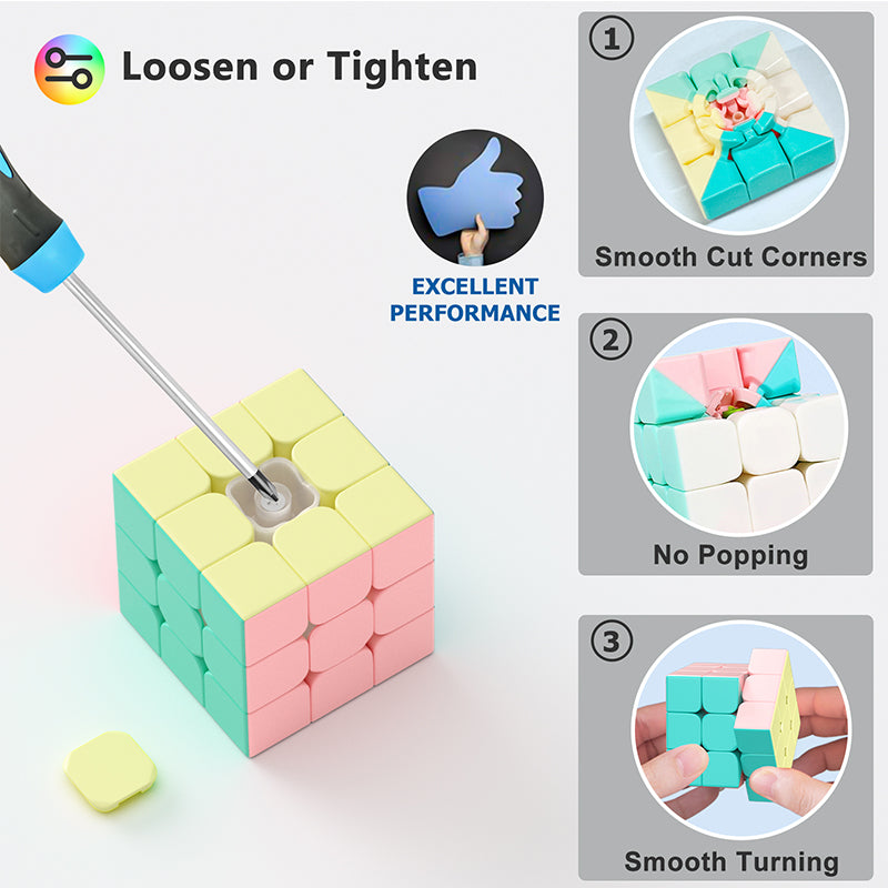Vdealen Speed Cube Set, Puzzle Cube Bundle of 2x2x2 3x3x3 4x4x4 Pyramid Magic Cube Set, Birthday Party Christmas Stocking Stuffers Gift for Kids Teens Adults(Macaron Stickerless)
