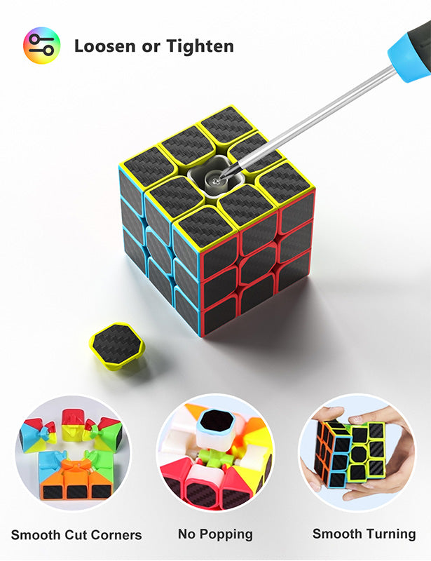 Vdealen Speed Cube Set, 2x2x2 3x3x3 Pyramid Magic Cube Set, Puzzle Cube Toys Birthday Party Christmas Stocking Stuffers Gift for Kids Teens Adults(Carbon Fiber Sticker)