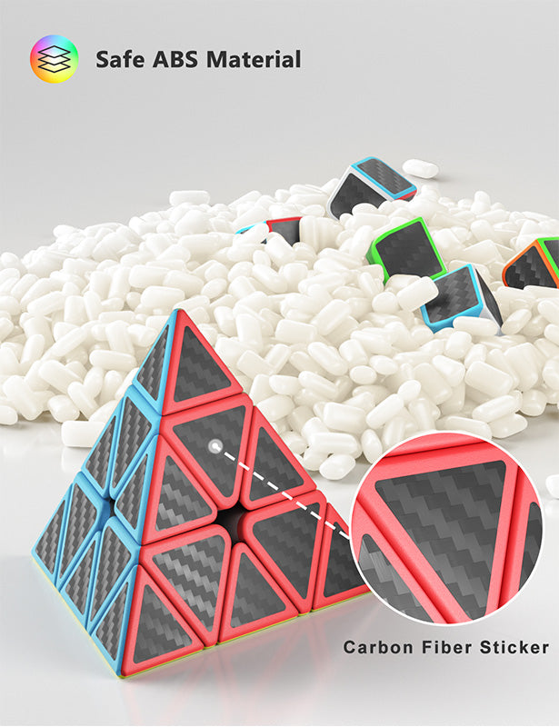 Vdealen Speed Cube Set, 2x2x2 3x3x3 Pyramid Magic Cube Set, Puzzle Cube Toys Birthday Party Christmas Stocking Stuffers Gift for Kids Teens Adults(Carbon Fiber Sticker)