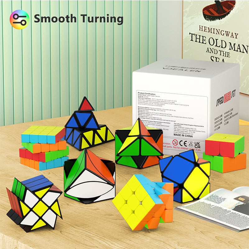 Vdealen Speed Cube Set, Magic Cube Bundle of 2x2 3x3 4x4 Pyramid Skewb Ivy Dino Windmill Puzzle Cube Pack, Christmas Birthday Party Toy Gifts for Kids Teens Adults