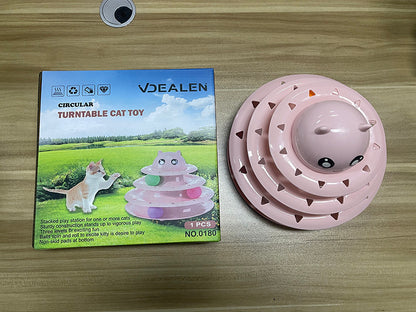 Vdealen Interactive Cat Toy with 3-Level Track Balls, Cute Kitten Turntable Toy for Indoor Cats, Stimulating Exercise & Mental Enrichment, Anti-Slip Cat Ball Tower Toy for Kittens