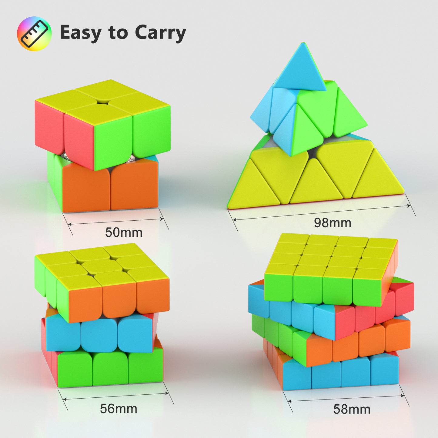 Vdealen Speed Cube Set, Puzzle Cube Bundle of 2x2x2 3x3x3 4x4x4 Pyramid Magic Cube Set, Birthday Party Christmas Stocking Stuffers Gift for Kids Teens Adults(Stickerless)