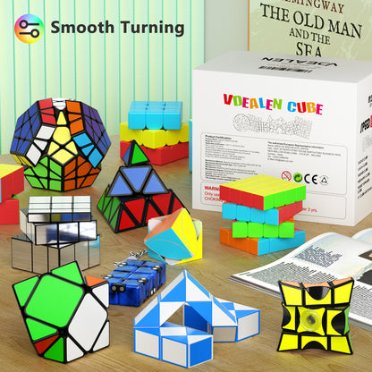 Vdealen 12 Pack Speed Cube Set Puzzle Cube Pack, 2x2 3x3 4x4 Pyramid Dodecahedron Mirror Skewb Snake Ivy Infinity Sandwich Fidget Spinner Magic Cube, Smooth Cube Bundle Toys Gift for Kids & Adults