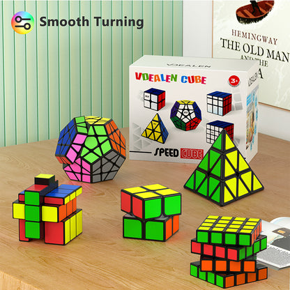 Vdealen Speed Cube Set, 2x2 4x4 Pyramid Mirror Dodecahedron Magic Cube Pack, Puzzle Cube Bundle Toys for Classroom Prizes Birthday Party, for Kids Teens Adults-5 Pack