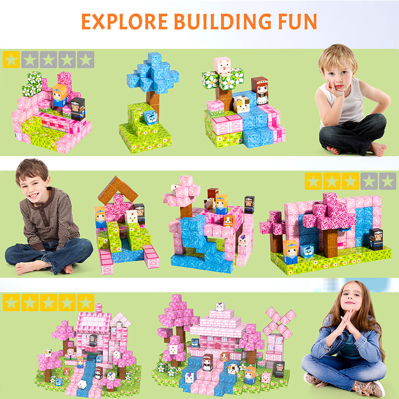 Vdealen 300 PCS Magnetic Blocks-Magnetic Building Blocks, Stacking Magnetic Cubes Toy for Kids, STEM Montessori Sensory Toys for Boys and Girls Age 3 4 5 6 7 8 9 10 11 12 Christmas Birthday Gift