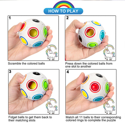 Vdealen Magic Rainbow Puzzle Ball, Fidget Ball Puzzle Brain Teaser Fidget Toy for Boys & Girls- Birthday Party Easter Valentines Christmas Stocking Stuffers for Kids Teen & Adults(Off White)