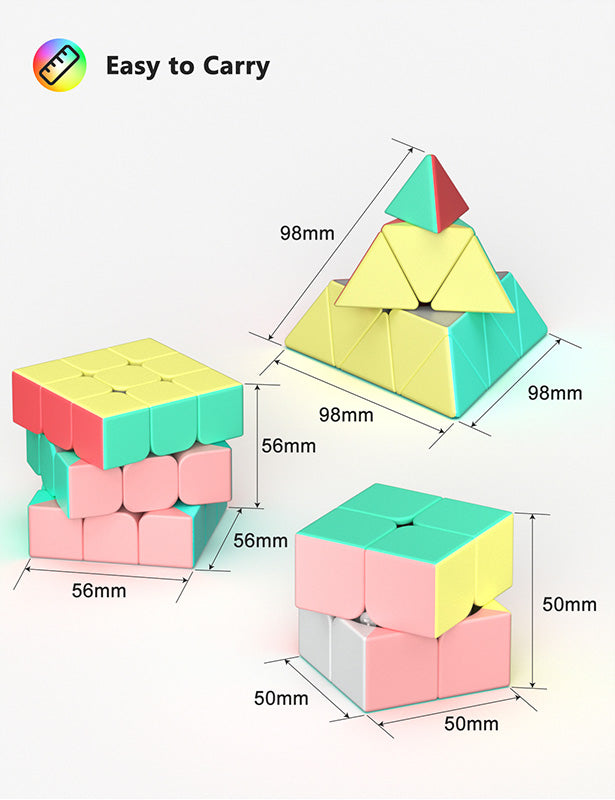 Vdealen Speed Cube Set, 2x2x2 3x3x3 Pyramid Magic Cube Set, Puzzle Cube Toys Birthday Party Christmas Stocking Stuffers Gift for Kids Teens Adults(Macaron Stickerless)