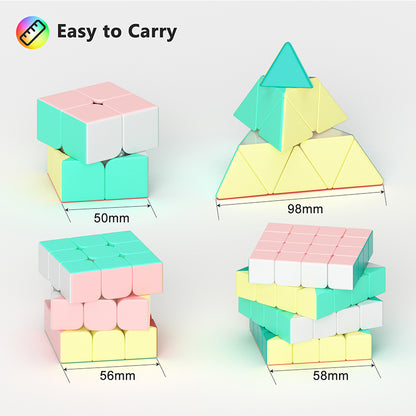 Vdealen Speed Cube Set, Puzzle Cube Bundle of 2x2x2 3x3x3 4x4x4 Pyramid Magic Cube Set, Birthday Party Christmas Stocking Stuffers Gift for Kids Teens Adults(Macaron Stickerless)