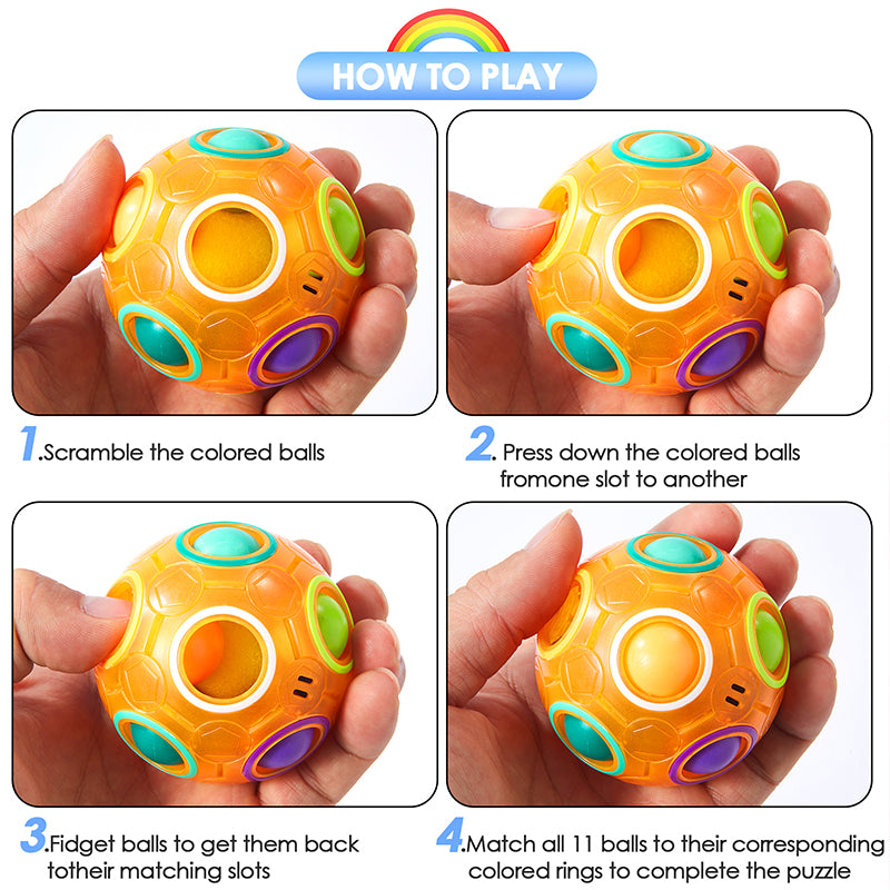 Vdealen Magic Rainbow Puzzle Ball, Fidget Ball Puzzle Brain Teaser Fidget Toy for Boys & Girls- Birthday Party Easter Valentines Christmas Stocking Stuffers for Kids Teen & Adults(Orange