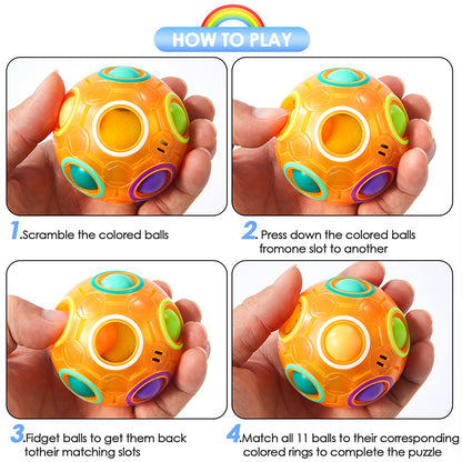 Vdealen Magic Rainbow Puzzle Ball, Fidget Ball Puzzle Brain Teaser Fidget Toy for Boys & Girls- Birthday Party Easter Valentines Christmas Stocking Stuffers for Kids Teen & Adults(Orange