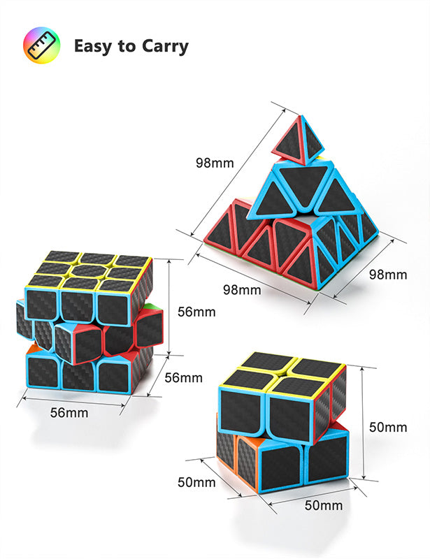 Vdealen Speed Cube Set, 2x2x2 3x3x3 Pyramid Magic Cube Set, Puzzle Cube Toys Birthday Party Christmas Stocking Stuffers Gift for Kids Teens Adults(Carbon Fiber Sticker)