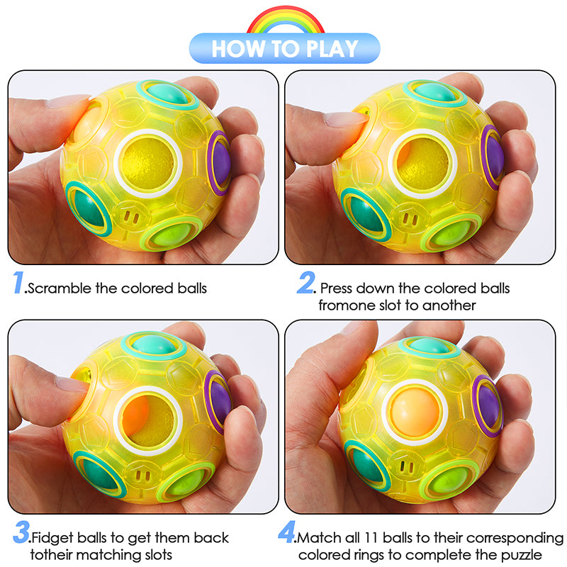 Vdealen Magic Rainbow Puzzle Ball, Fidget Ball Puzzle Brain Teaser Fidget Toy- Birthday Party Easter Valentines Day Christmas Stocking Stuffers for Kids Teen & Adults-6 Pack