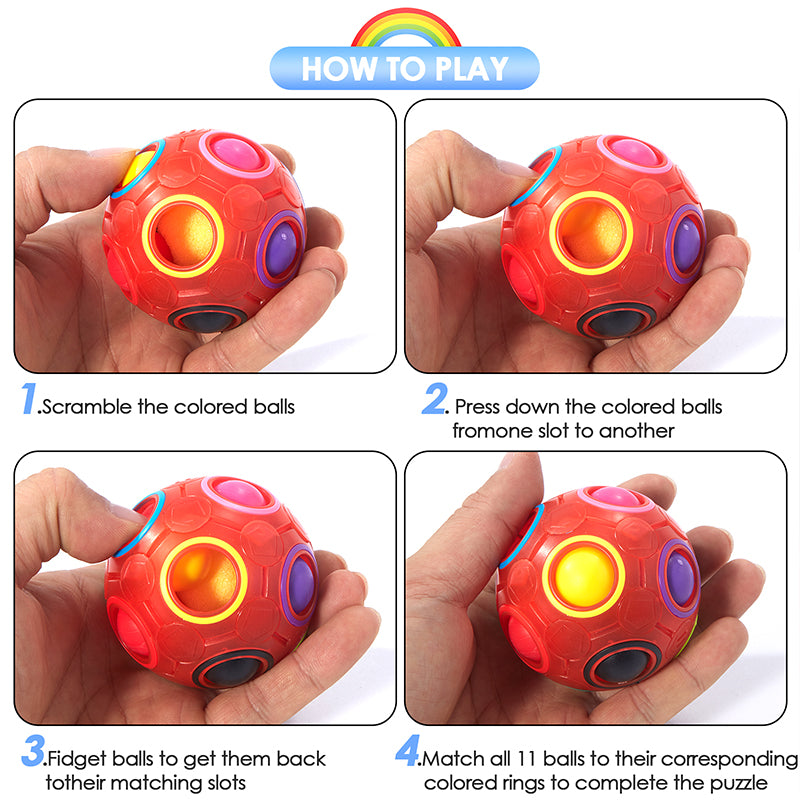 Vdealen Magic Rainbow Puzzle Ball, Fidget Ball Puzzle Brain Teaser Fidget Toy for Boys & Girls- Birthday Party Easter Valentines Christmas Stocking Stuffers for Kids Teen & Adults(Red)