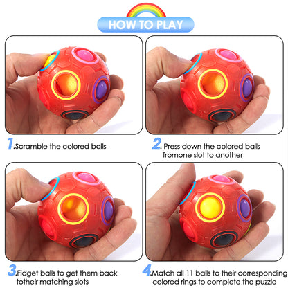 Vdealen Magic Rainbow Puzzle Ball, Fidget Ball Puzzle Brain Teaser Fidget Toy for Boys & Girls- Birthday Party Easter Valentines Christmas Stocking Stuffers for Kids Teen & Adults(Red)