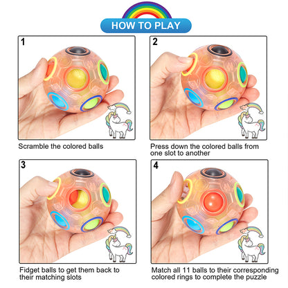 Vdealen Magic Rainbow Puzzle Ball, Fidget Ball Puzzle Brain Teaser Fidget Toy- Birthday Party Easter Valentines Christmas Stocking Stuffers for Kids Teen & Adults(White&Blue&Green)