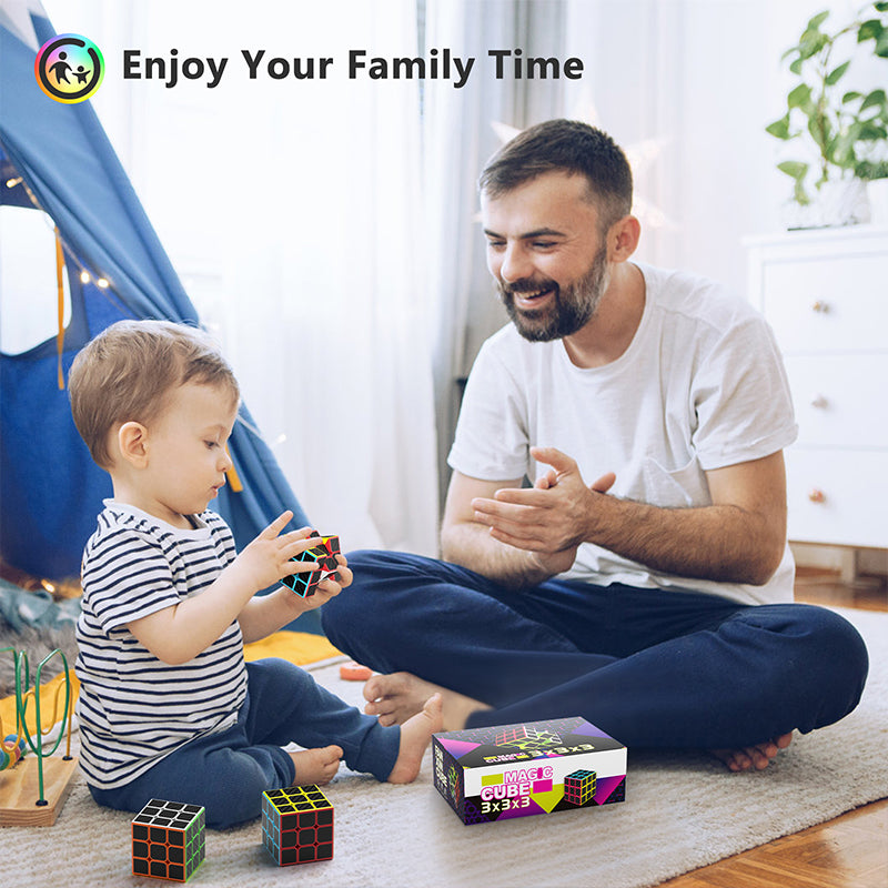 Vdealen 3x3x3 Speed Cube Set, 6 Pack Speed Cube Bulk Magic Cube Set, School Classroom Prize for Students Birthday Party Favors Stocking Stuffers Gifts for Kids Teens Adults(Carbon Fiber Sticker)