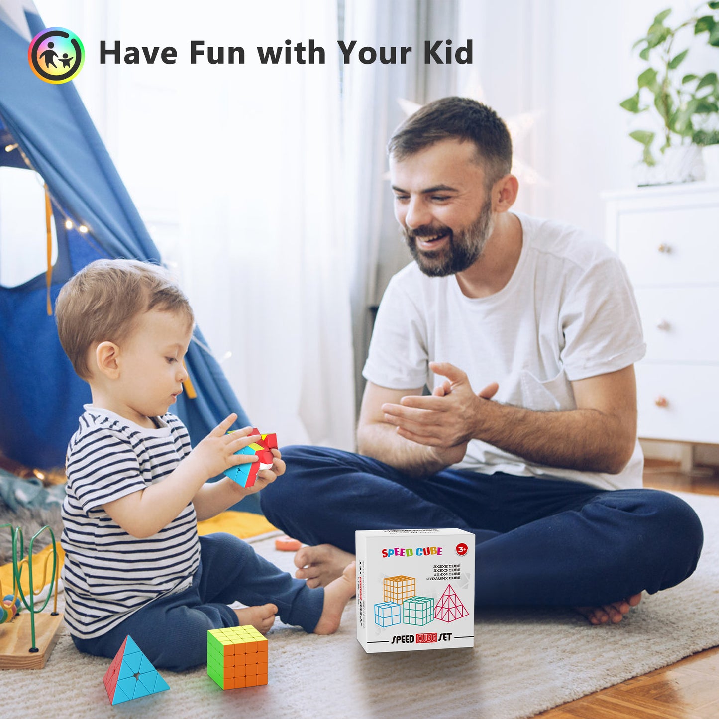 Vdealen Speed Cube Set, Puzzle Cube Bundle of 2x2x2 3x3x3 4x4x4 Pyramid Magic Cube Set, Birthday Party Christmas Stocking Stuffers Gift for Kids Teens Adults(Stickerless)