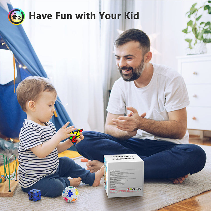 Vdealen Speed Cube Set, 9 Pack Puzzle Cube Bundle Fidget Ball 2x2 3x3 Sticker Stickerless 4x4 Pyramid Dodecahedron Skewb Infinity Magic Cube, Smooth Cube Game Toys Gift for Kids & Adults