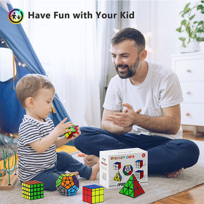 Vdealen Speed Cube Set, 2x2 4x4 Pyramid Mirror Dodecahedron Magic Cube Pack, Puzzle Cube Bundle Toys for Classroom Prizes Birthday Party, for Kids Teens Adults-5 Pack
