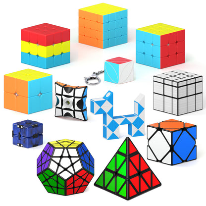 Vdealen 12 Pack Speed Cube Set Puzzle Cube Pack, 2x2 3x3 4x4 Pyramid Dodecahedron Mirror Skewb Snake Ivy Infinity Sandwich Fidget Spinner Magic Cube, Smooth Cube Bundle Toys Gift for Kids & Adults