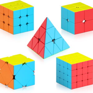 Vdealen Speed Cube Set, Magic Cube Pack of 2x2 3x3 4x4 Pyramid Skewb Stickerless Puzzle Cube Bundle, Christmas Birthday Party Toy Gifts for Kids Teens Adults (5 Pack)