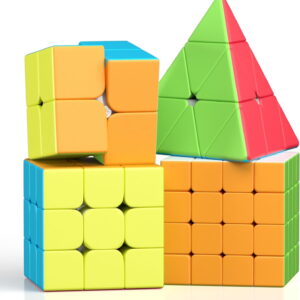 VDEALEN Speed Cube Set, 2X2 3X3 4X4 Pyramid Cube Stickerless Fast Cube with Instruction [4 Pack] (Stickerless Cube Set)